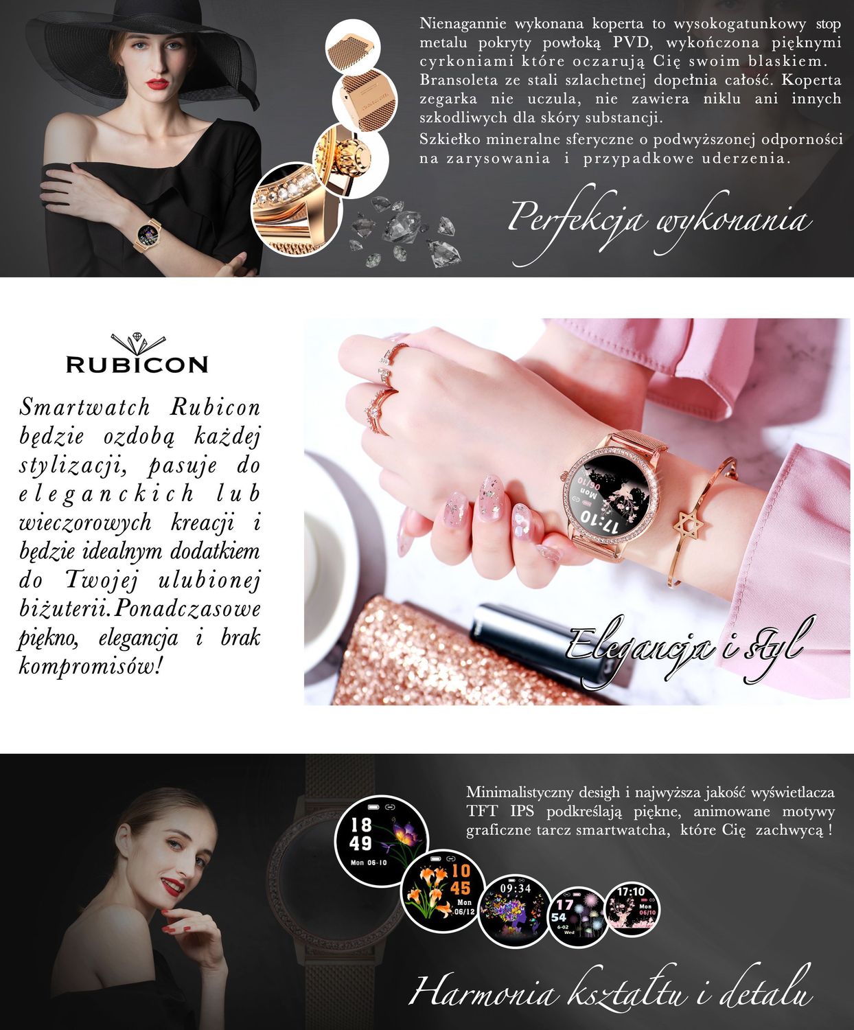 Smartwatch damski na bransolecie w kolorze różowego złota RUBICON RNBE63.jpg